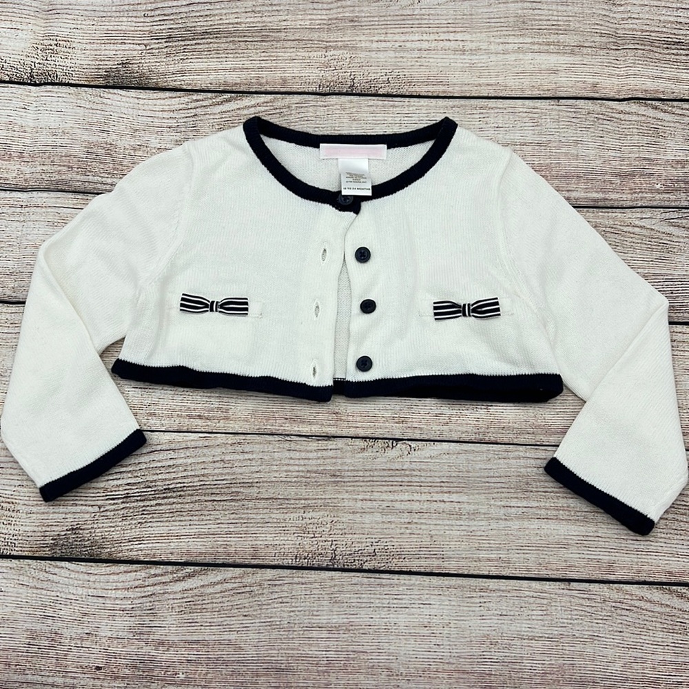 Janie and Jack Cream and Navy Cropped Cardigan Girls Size 18 to 24 Months